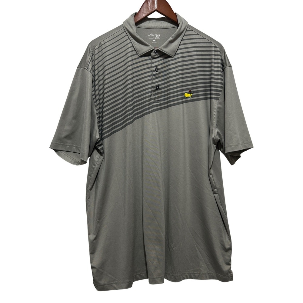 Masters Tech Men Gorpcore Preppy Polo XXL Gray Striped Performance Golf Shirt